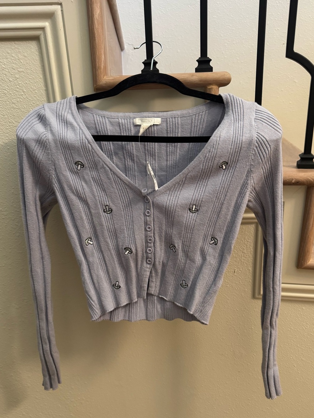 Tilly's Light Blue Ribbed Button-Up Cardigan with Anchor Embroidery